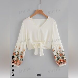 SHEIN Floral Chiffon tie crop-top